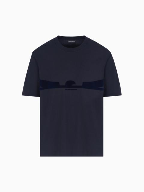 EMPORIO ARMANI ASV JERSEY T-SHIRT WITH CONTOURED EAGLE FLOCKED PRINT