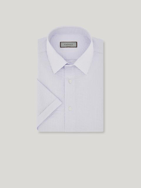 Canali LIGHT BLUE AND WHITE STRIPED SEERSUCKER COTTON SLIM-FIT SHIRT