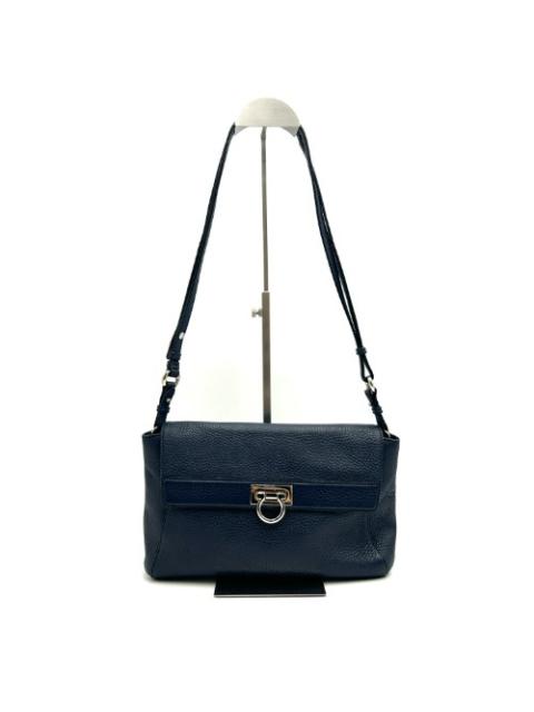 Ferragamo Navy Leather Gancini Shoulder Bag