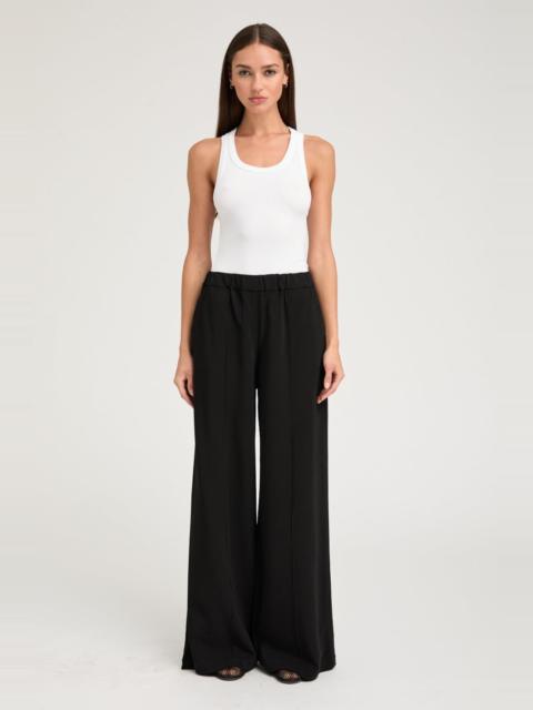 SPRWMN BLACK CREPE WIDE LEG PINTUCK TROUSERS