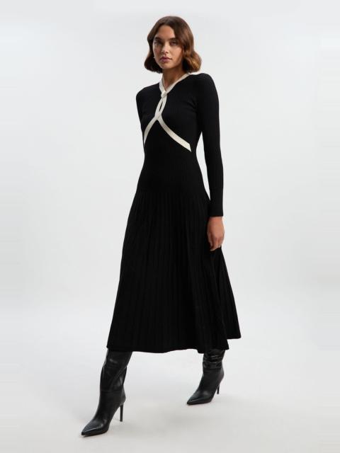 KAREN MILLEN Karen Millen Rib Knit Trim Full Skirt Midi Dress in Mono at Nordstrom