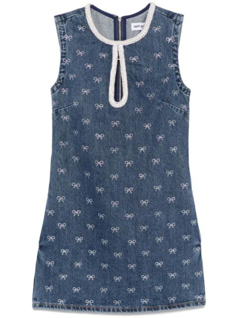 Self-Portrait Women Denim `Diamante Bow` Mini Dress
