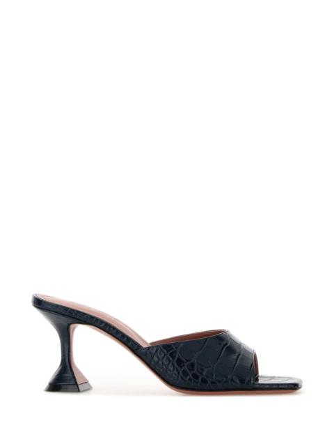 Amina Muaddi Amina Muaddi Women Navy Blue Leather Lupita Mules