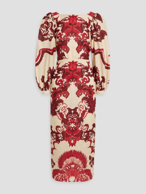 Johanna Ortiz Caribena cutout printed linen midi dress