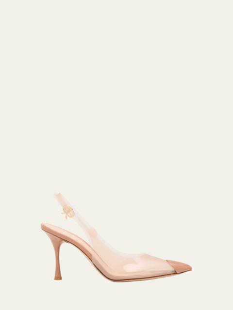 Gianvito Rossi Plexi Patent Leather Cap-Toe Slingback Pumps
