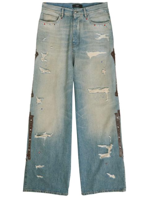 AMIRI Amiri Bones Studded Distressed Relaxed Jeans