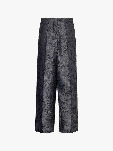 Metallic cat-eye high-rise wide-leg woven trousers