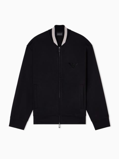 EMPORIO ARMANI DOUBLE-JERSEY ZIP-UP SWEATSHIRT WITH BOMBER JACKET COLLAR AND EAGLE PATCH