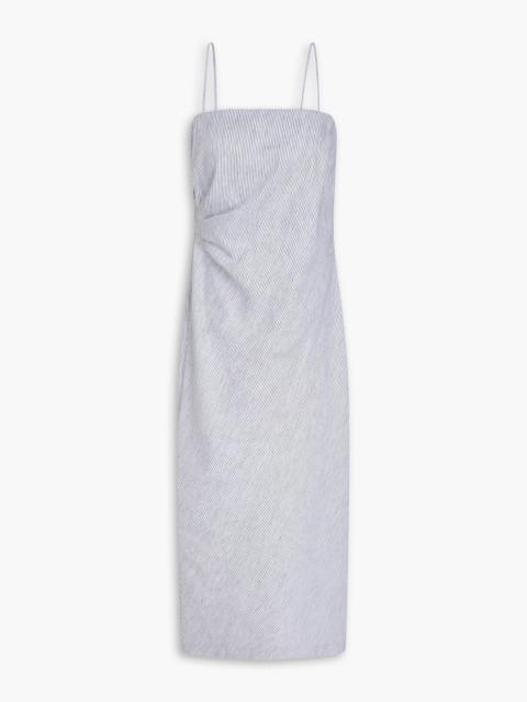 Other Designers Draped striped linen and cotton-blend midi dress