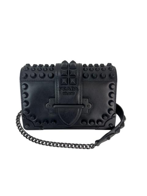 Prada City Calfskin Saffiano Studded Cahier Crossbody Clutch Bag Black