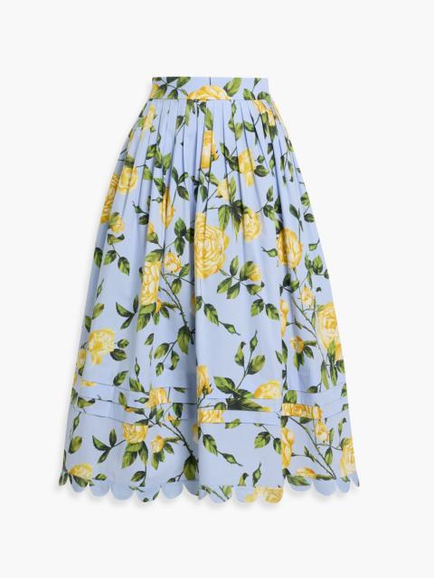 Oscar de la Renta Pleated floral-print cotton-blend poplin midi skirt