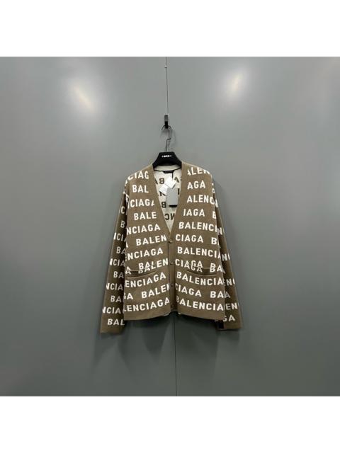 Balenciaga all-over lettering V-neck knitted cardigan