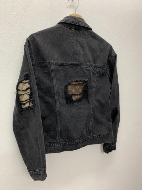 Other Designers Distressed Denim - 1of1 LV Gucci Patched Distressed Trucker Denim Jacket