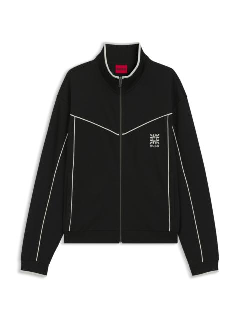 HUGO COTTON-BLEND JACKET WITH EMBROIDERED LOGO ARTWORK
