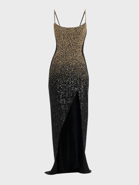 Balmain Dragrade Crystal Sequined Slit Gown