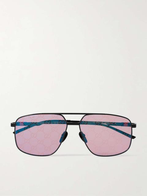 Navigator Aviator-Style Logo-Print Metal Sunglasses