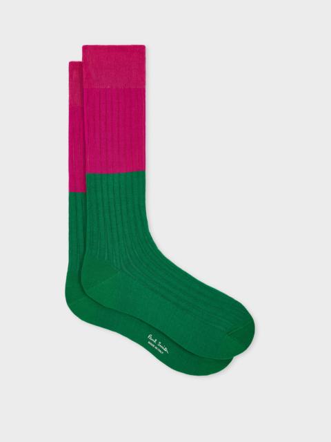 Paul Smith Pink Ribbed Colour Block Socks