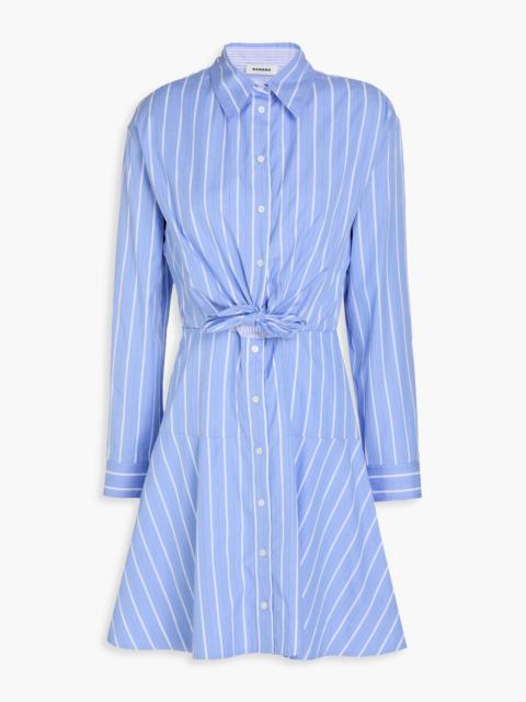 Sandro Tie-detailed striped cotton-poplin mini shirt dress