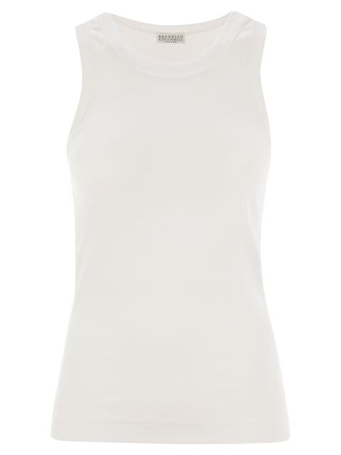 Brunello Cucinelli Brunello Cucinelli Women Stretch Cotton Ribbed Jersey Top With Monile