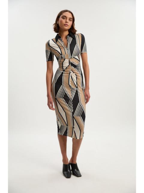 KAREN MILLEN Geo Print Crepe Collared Midi Dress