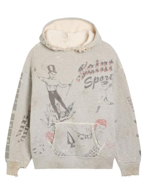SAINT M×××××× Saint Mxxxxxx X Alexis Drawing Distressed Hooded Cotton Sweatshirt