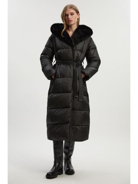 KAREN MILLEN Premium Faux Fur Lined Padded Hooded Belted Midi Coat