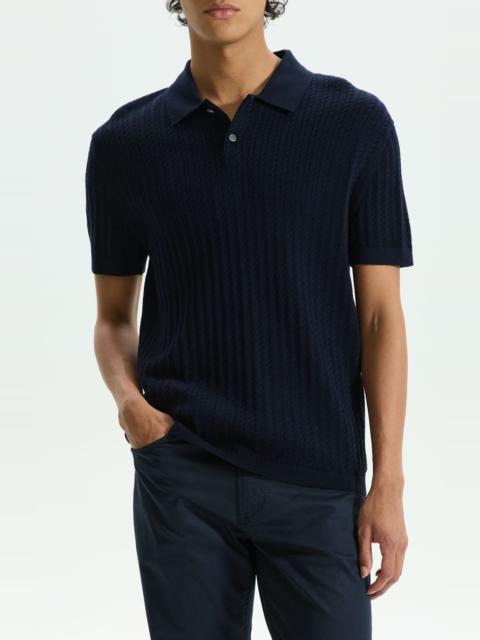 Theory Theory Cable Short Sleeve Cotton Blend Polo Sweater in Baltic at Nordstrom