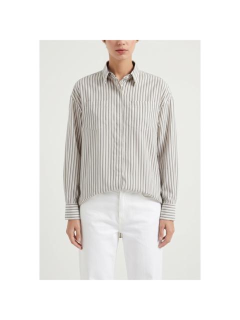 Brunello Cucinelli Brunello Cucinelli Beige Striped Silk Shirt