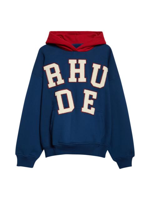 Rhude Rhude Chenille Logo Patch Hoodie in Navy/Red 3446 at Nordstrom