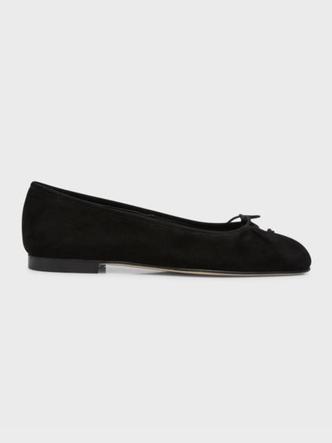 Manolo Blahnik Veralli Suede Bow Ballerina Flats