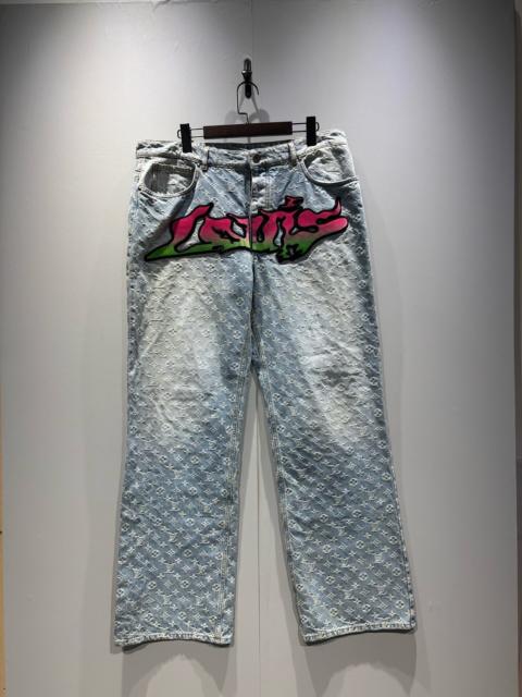 Louis Vuitton Louis Vuitton Pharrell Williams flocked flame print logo denim trousers