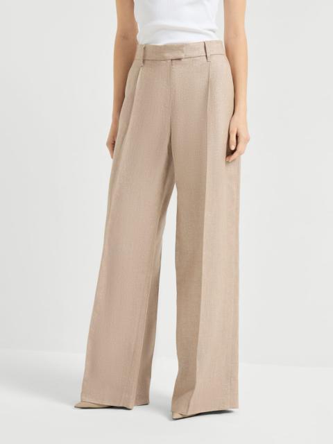 Brunello Cucinelli Sparkling linen twill loose pleated trousers with monili