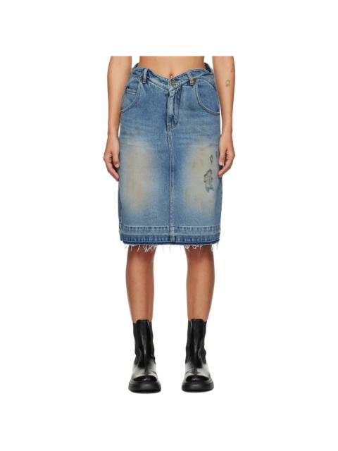 We11done Blue Heart Denim Midi Skirt