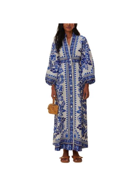 FARM RIO FARM Rio Flora Tapestry Off-White Linen-Blend Maxi Dress