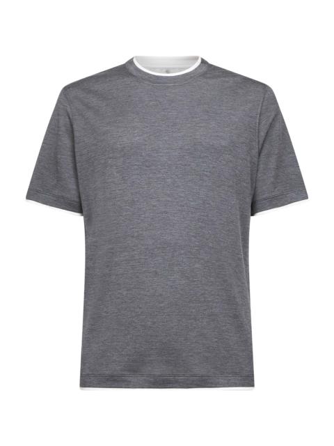Brunello Cucinelli Brunello Cucinelli Men Grey Silk Blend Jersey Faux-Layering T-Shirt