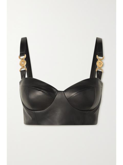VERSACE Icons Embellished Jersey-panel Leather Bustier Top
