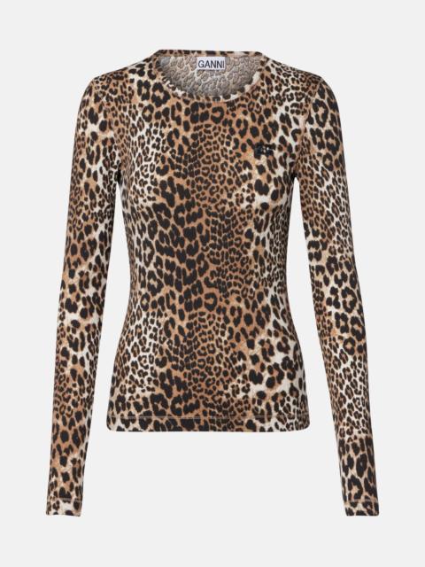GANNI Leopard-print cotton-blend top