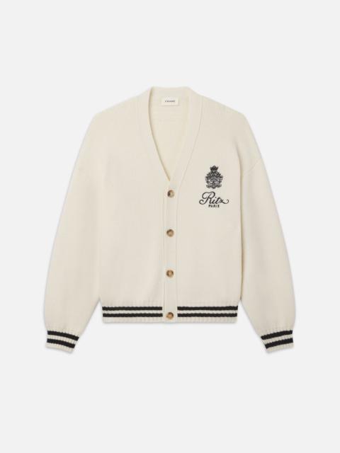 FRAME Ritz Embroidery Cashmere Cardigan in Cream