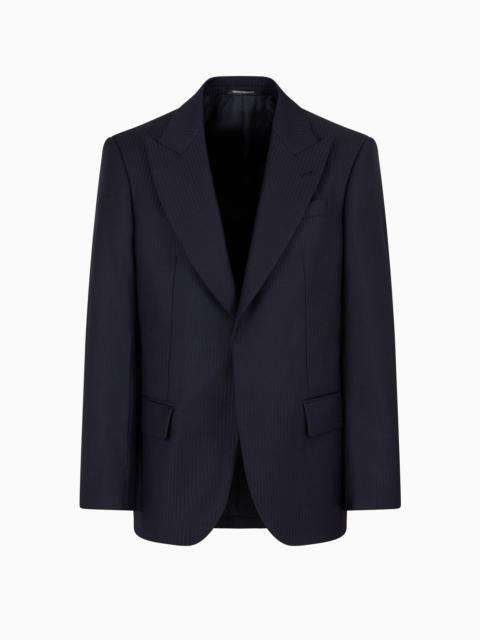 Wool satin blazer with alternating stripes and peak lapels