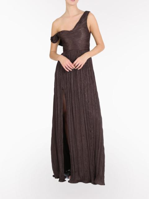 Marchesa ONE-SHOULDER PLEATED SATIN GOWN