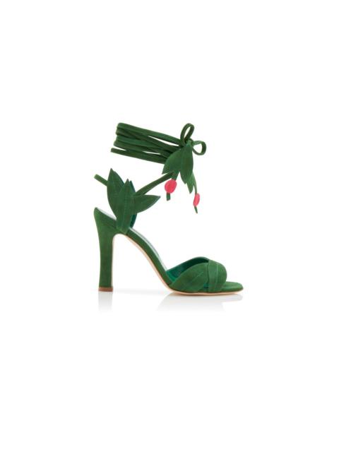 Manolo Blahnik Green Suede Lace-Up Sandals