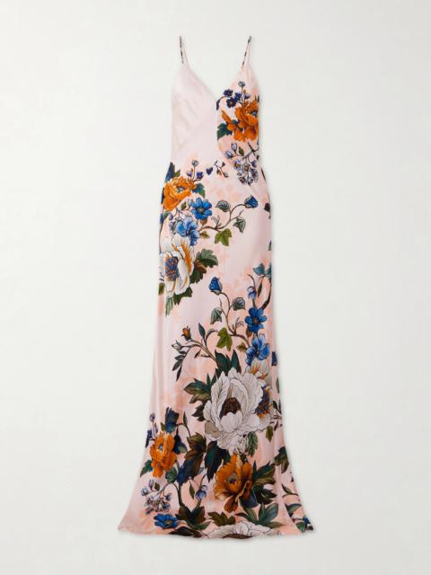 BORGO DE NOR Olive Floral-print Satin-crepe Maxi Dress