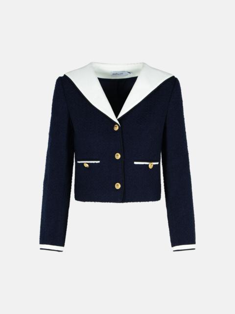 self-portrait 'BOUCLE' BLUE WOOL BLEND JACKET