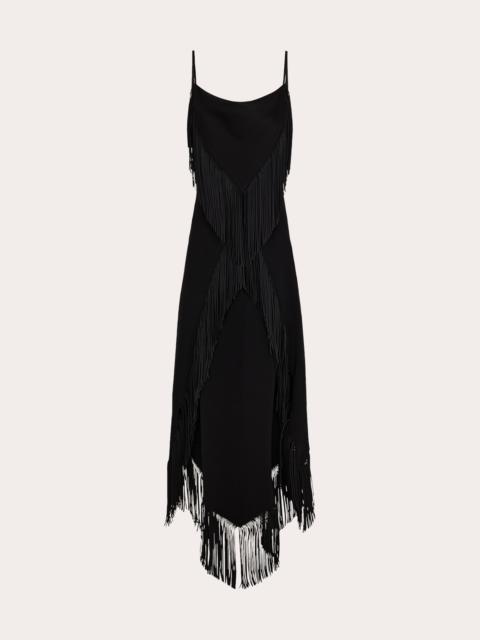 rabanne Crepe Fringe Cowl Neck Midi Dress