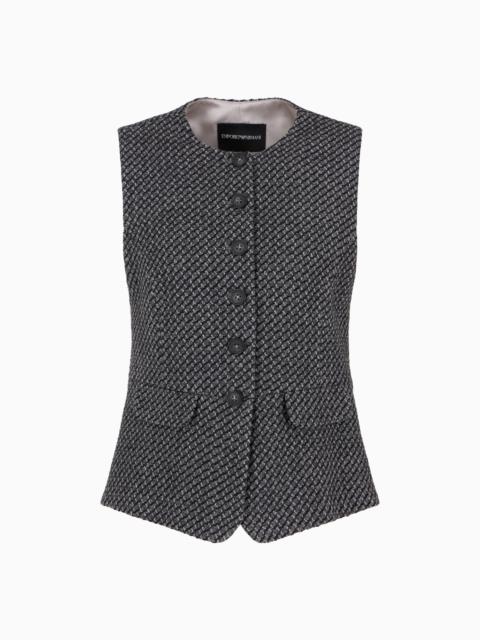 EMPORIO ARMANI SINGLE-BREASTED WAISTCOAT IN A MÉLANGE WOOL-BLEND KNIT WITH A TEXTURED PATTERN