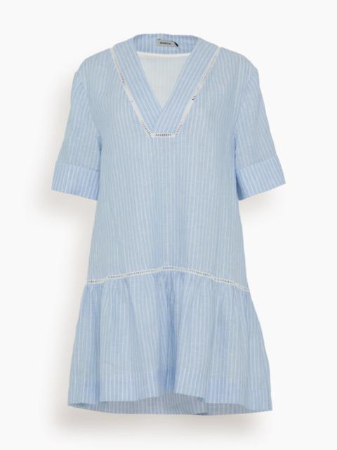 SIMKHAI Jori Short Sleeve V-Neck Mini Dress in French Blue Stripe