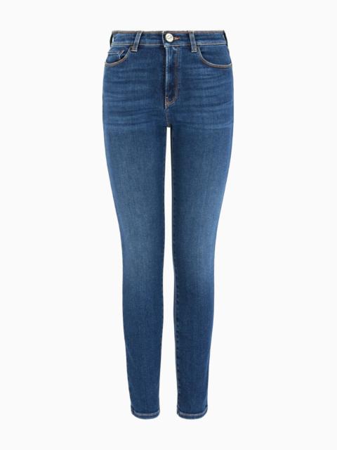 EMPORIO ARMANI ASV J20 high-waisted super-skinny leg jeans in a worn-look organic stretch denim