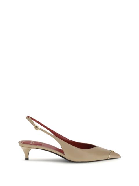 Valentino Valentino Garavani VLogo Kitten-Heel Slingback Pumps Cammello
