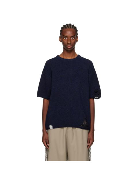 ADER error Navy Distressed T-Shirt