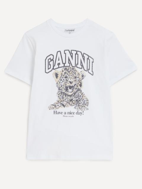 GANNI White Basic Jersey Leopard Relaxed T-Shirt